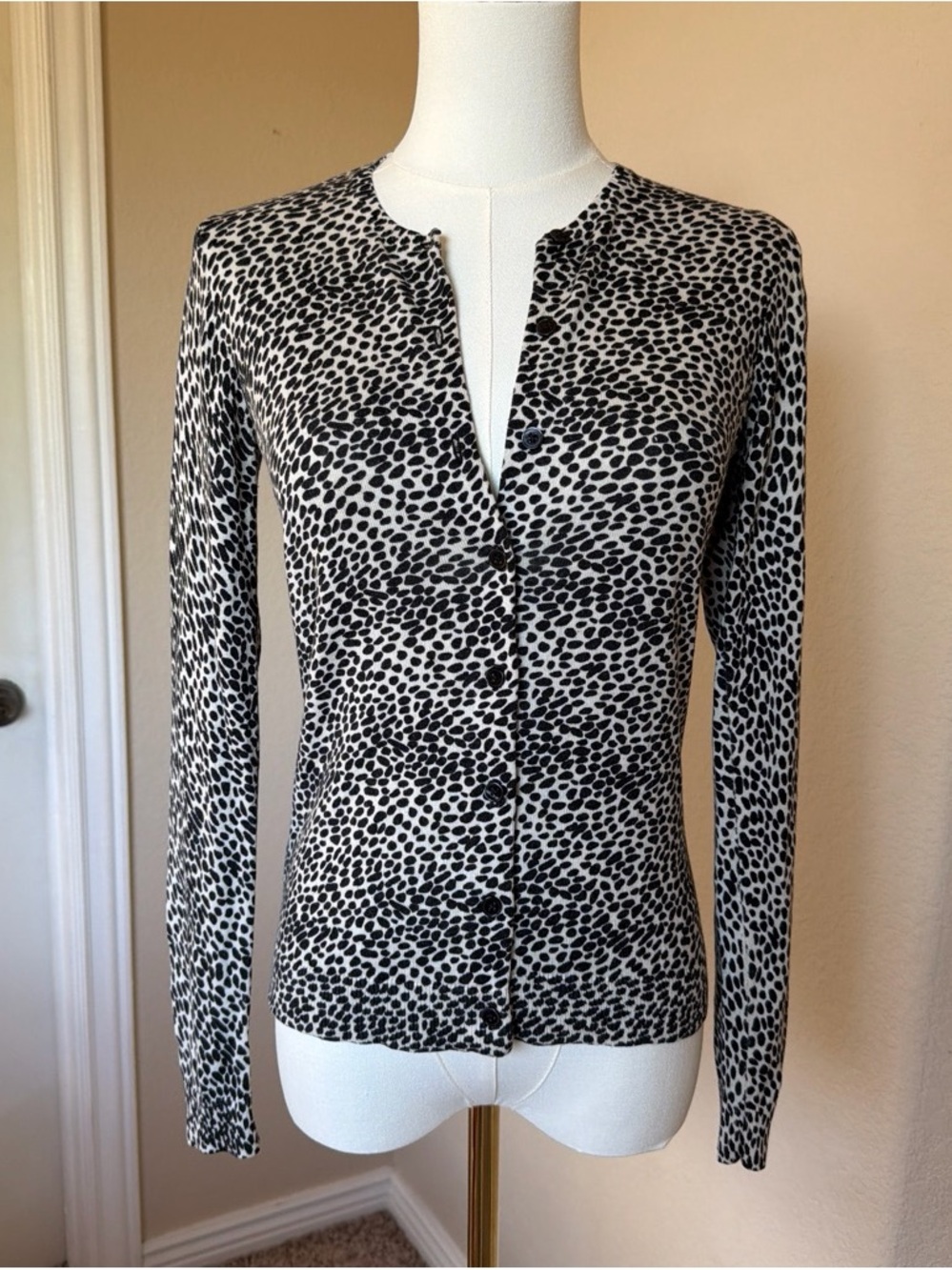 Ann Taylor Silk Cashmere Animal Print Cardigan XS